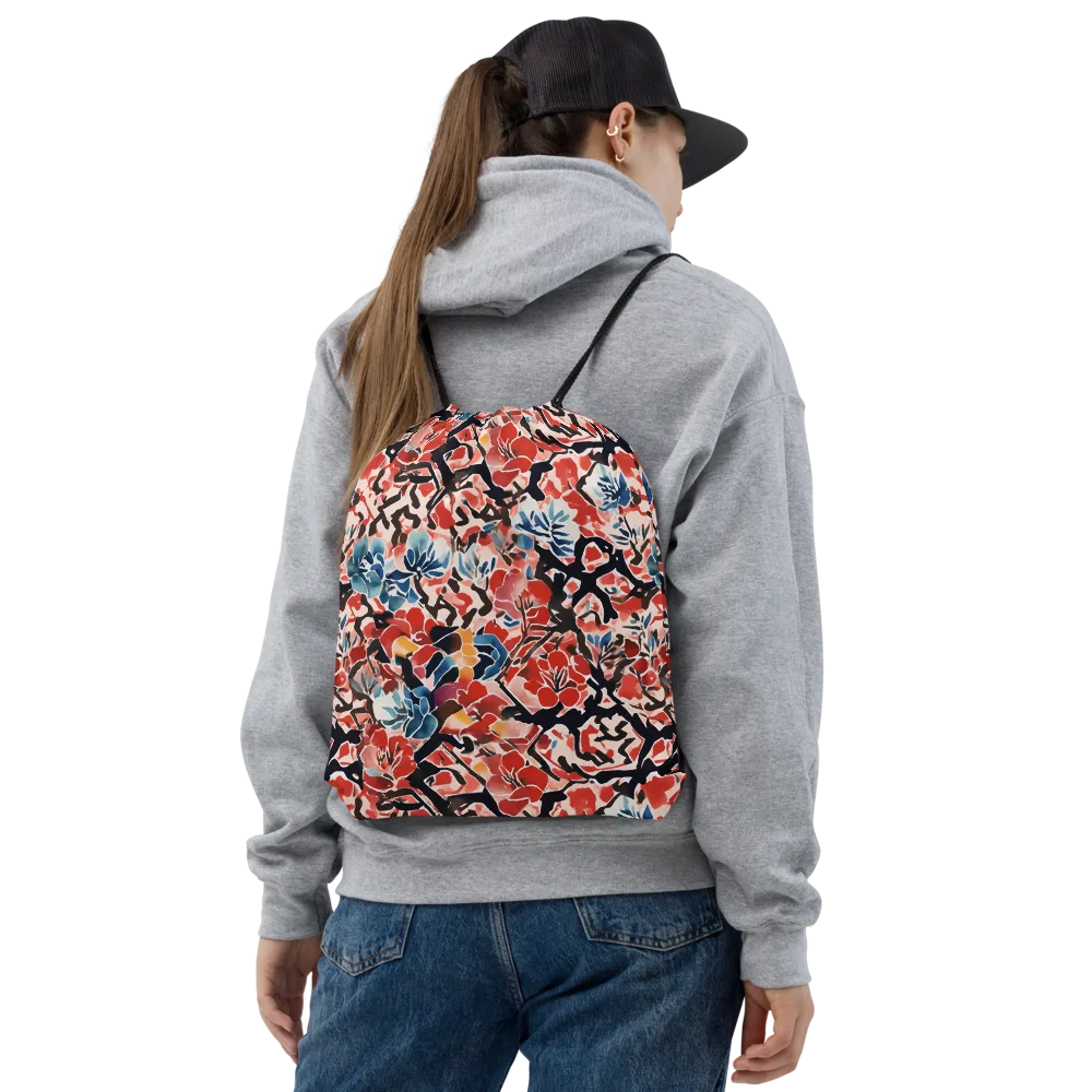 Crimson Brushwork on Drawstring Bag — Front