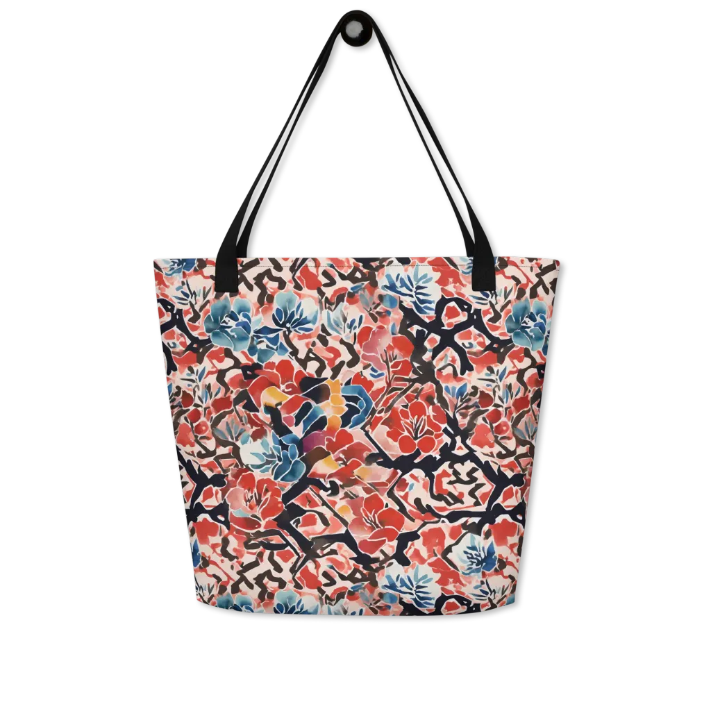Crimson Brushwork on Large Tote Bag W/ Pocket — Front
