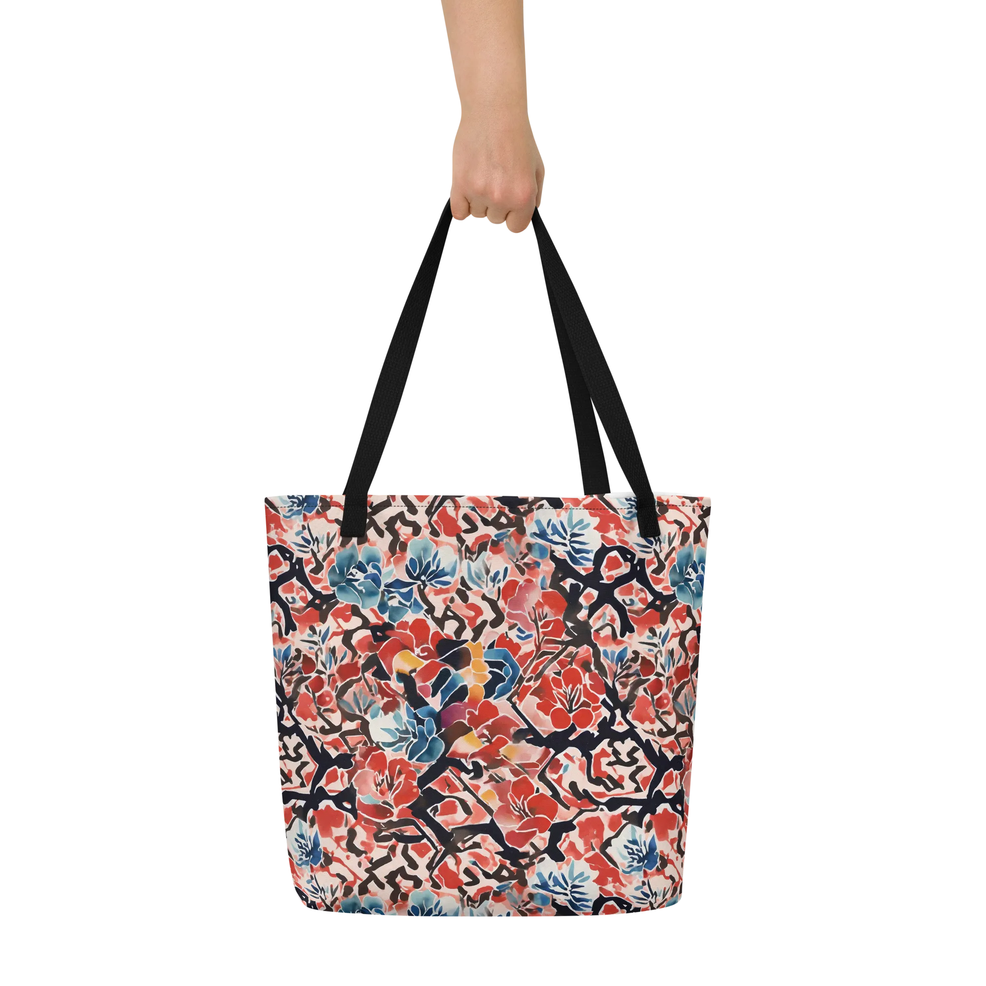 Crimson Brushwork on Large Tote Bag W/ Pocket — Front