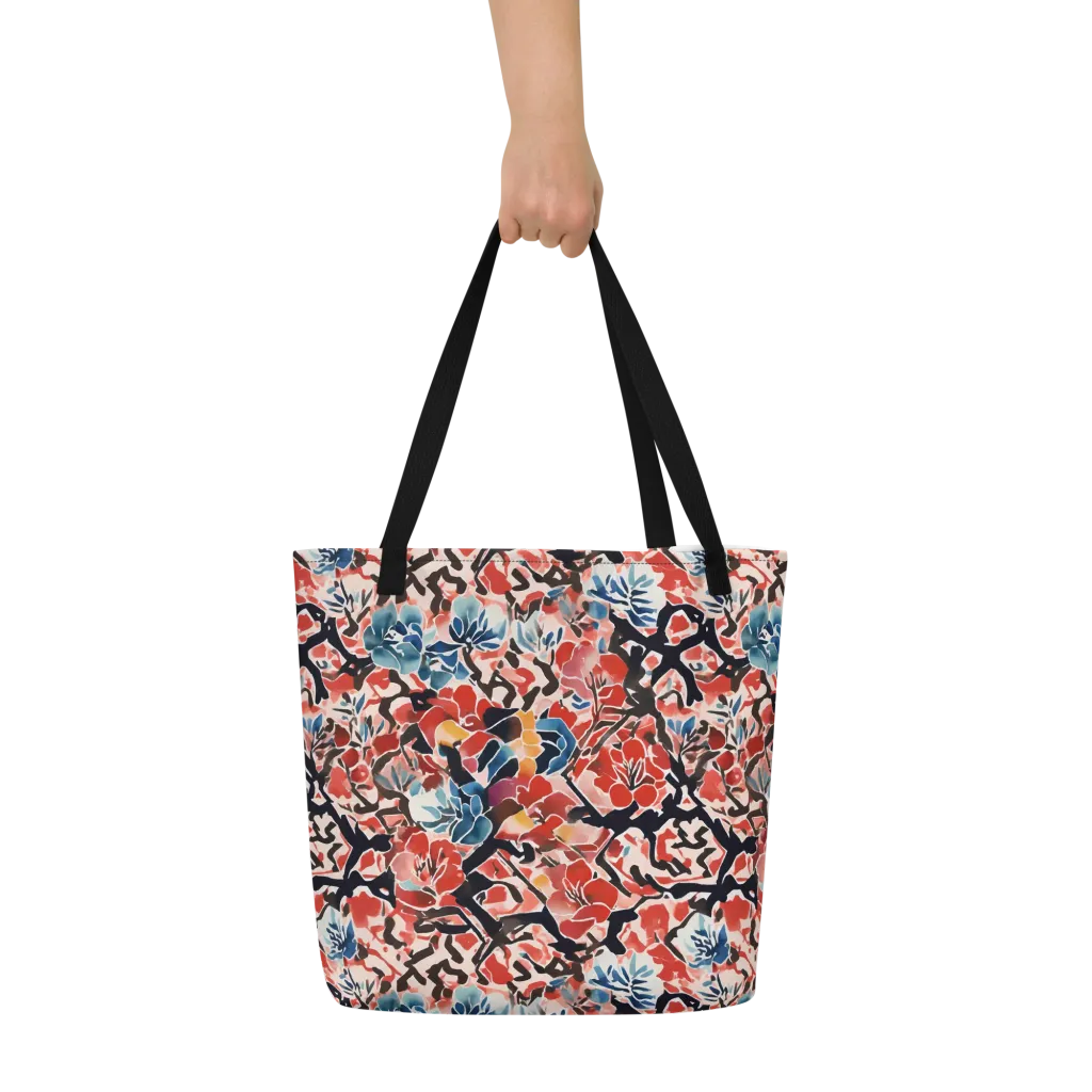 Crimson Brushwork on Large Tote Bag W/ Pocket — Front