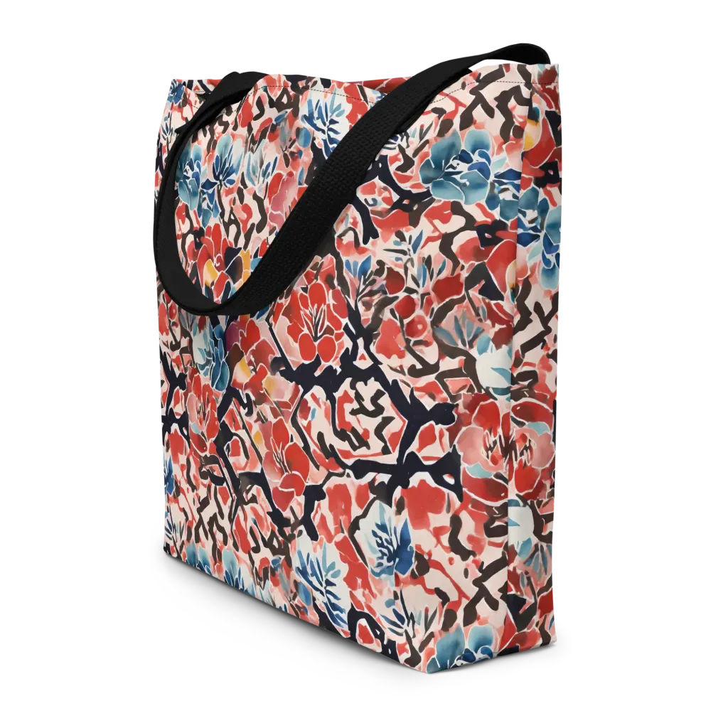 Crimson Brushwork on Large Tote Bag W/ Pocket — Front