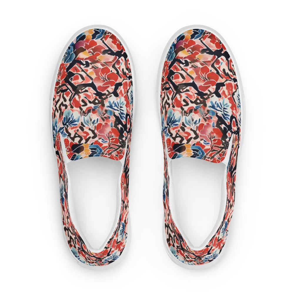 Crimson Brushwork on Women's Slip-On Canvas Shoes — Front