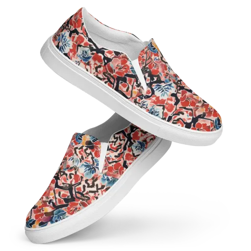 Crimson Brushwork on a Women's Slip-On Canvas Shoes