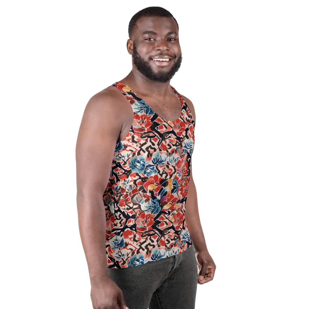 Crimson Brushwork on Men's Tank Top — Right Front