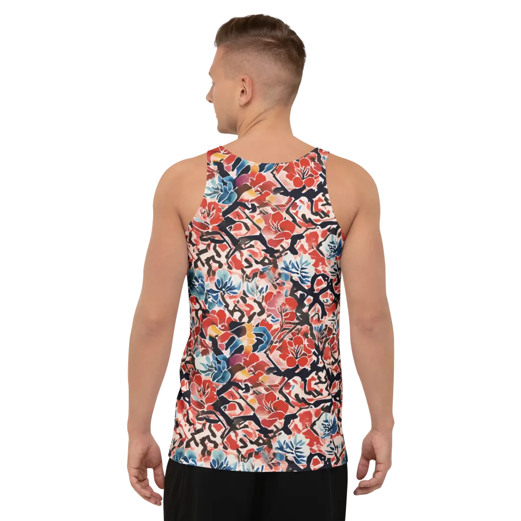 Crimson Brushwork on Men's Tank Top — Back