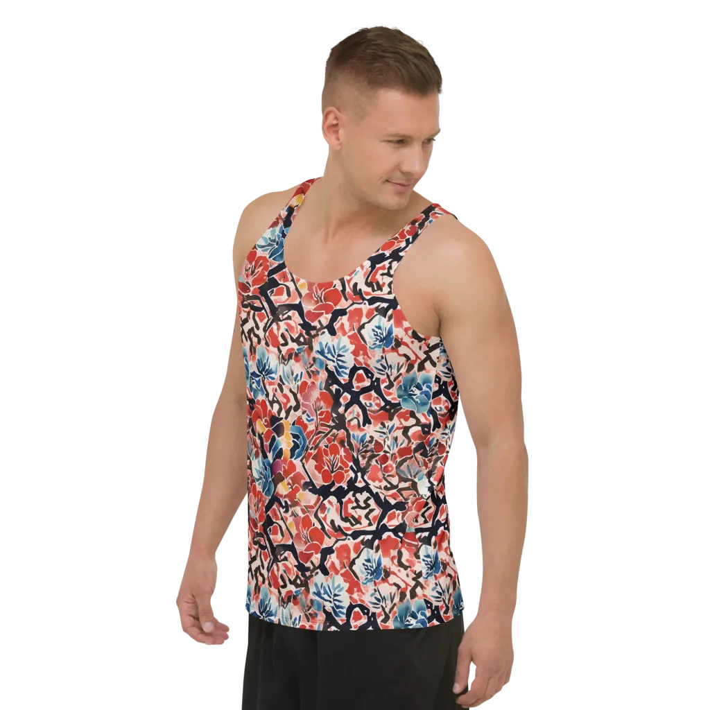 Crimson Brushwork on Men's Tank Top — Left Front