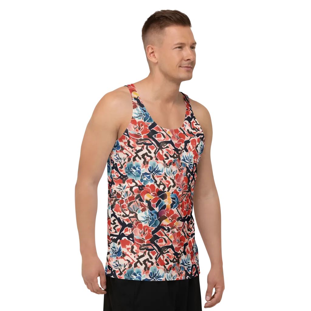 Crimson Brushwork on Men's Tank Top — Right Front