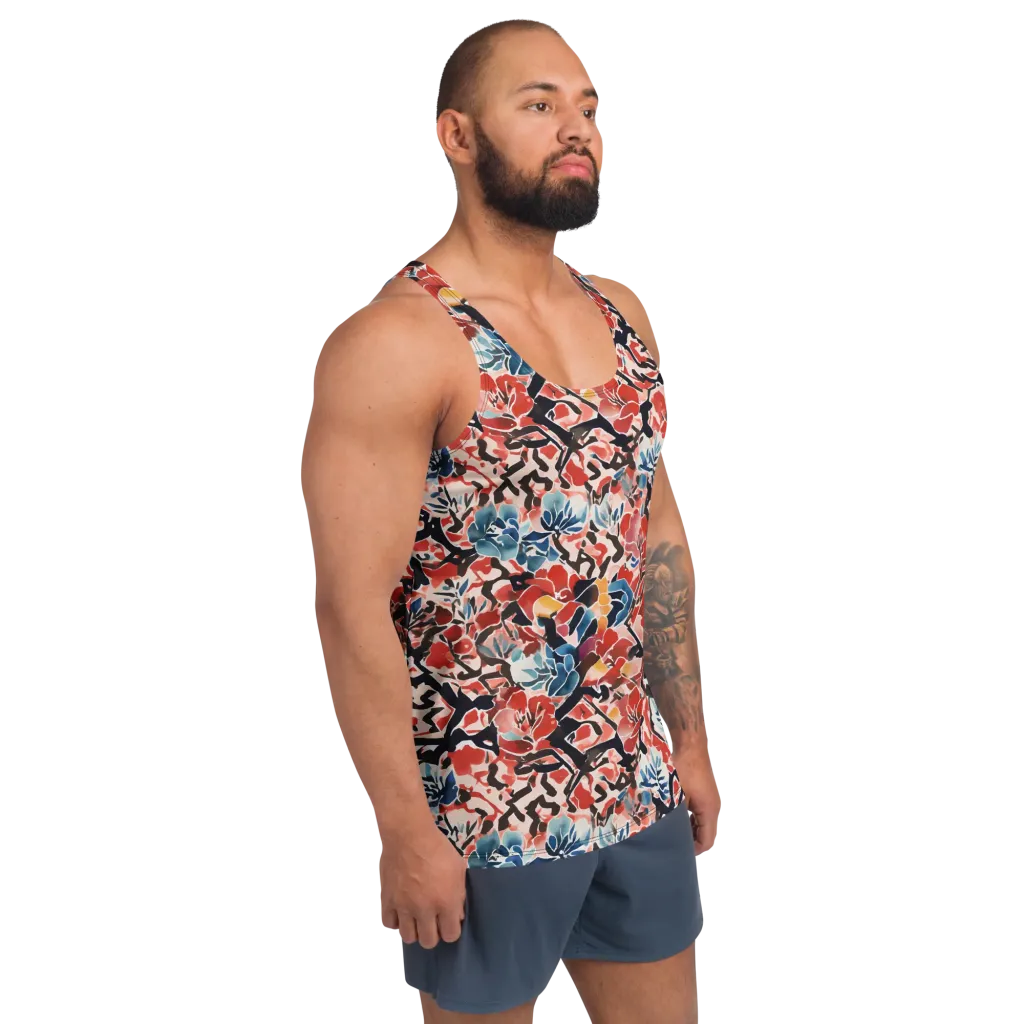 Crimson Brushwork on Men's Tank Top — Right Front