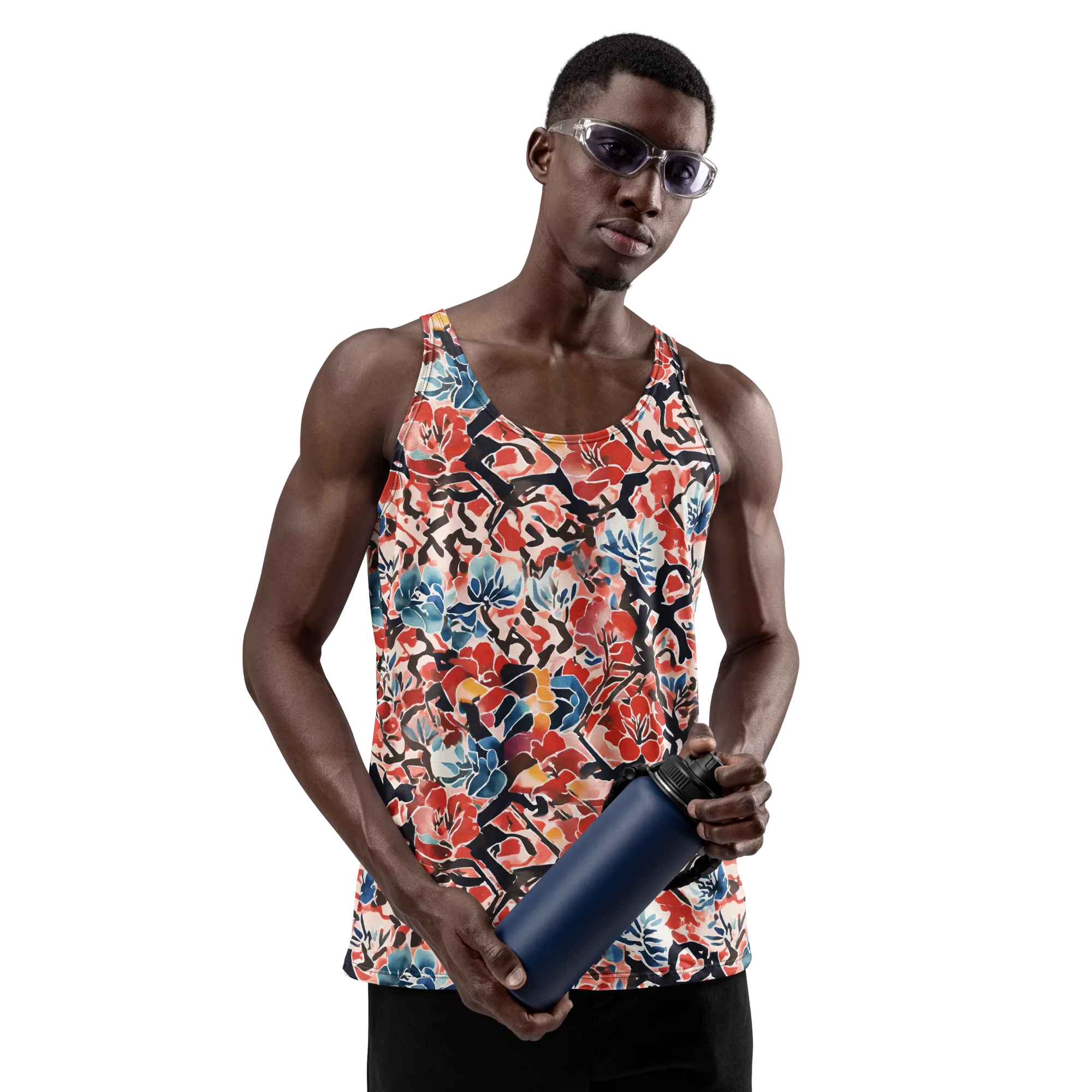 Crimson Brushwork on Men's Tank Top — Front