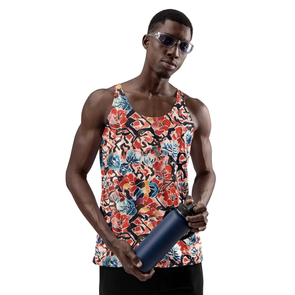 Crimson Brushwork on Men's Tank Top — Front