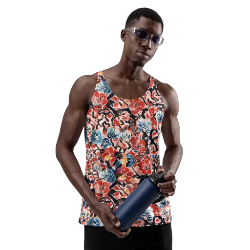 Crimson Brushwork on a Men's Tank Top
