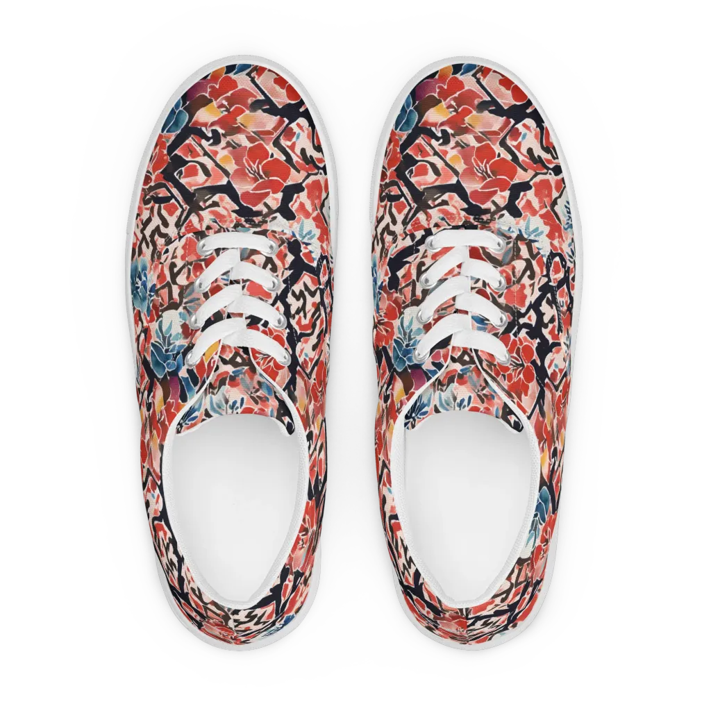 Crimson Brushwork on Men's Lace-Up Canvas Shoes — Front