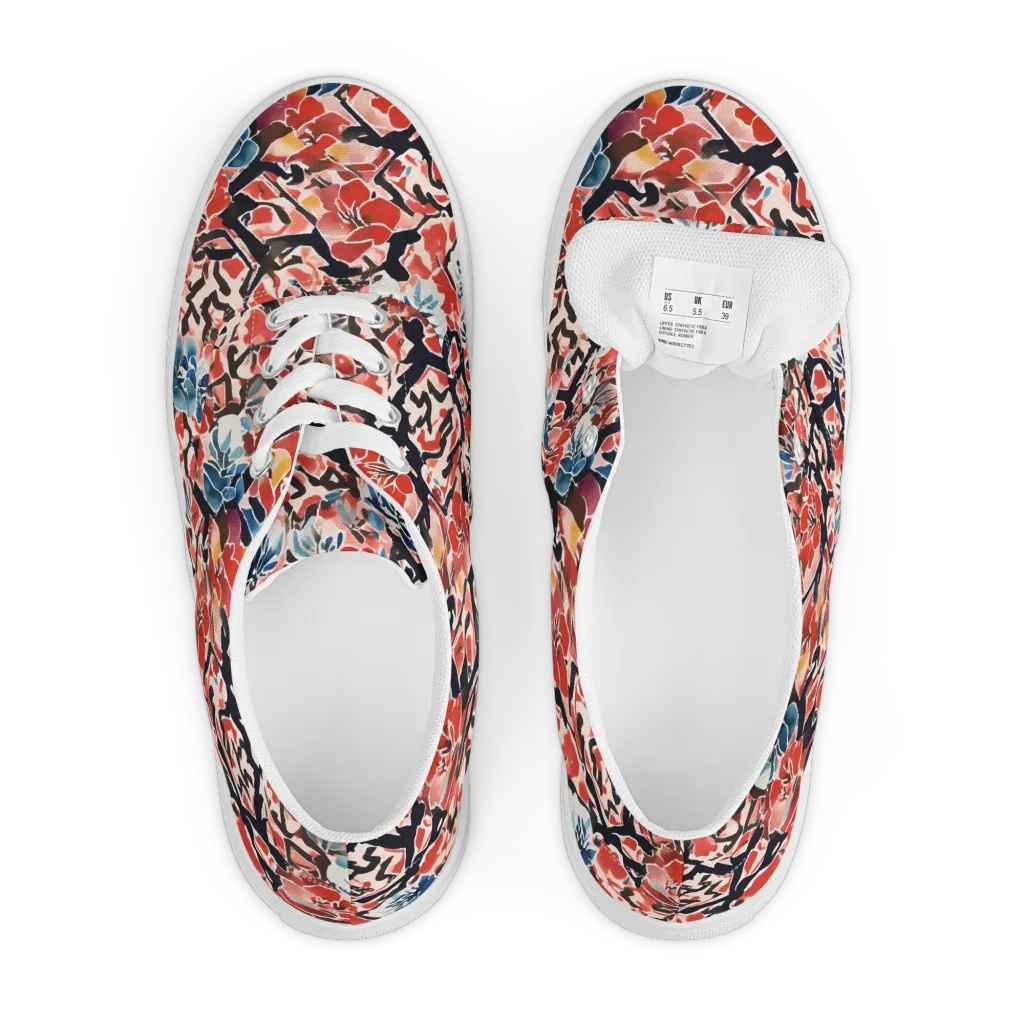 Crimson Brushwork on Men's Lace-Up Canvas Shoes — Front
