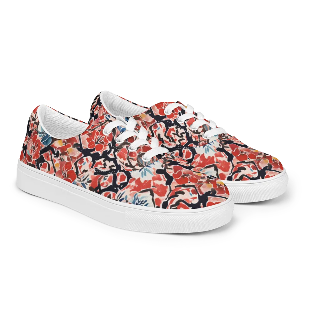 Crimson Brushwork on Men's Lace-Up Canvas Shoes — Right Front