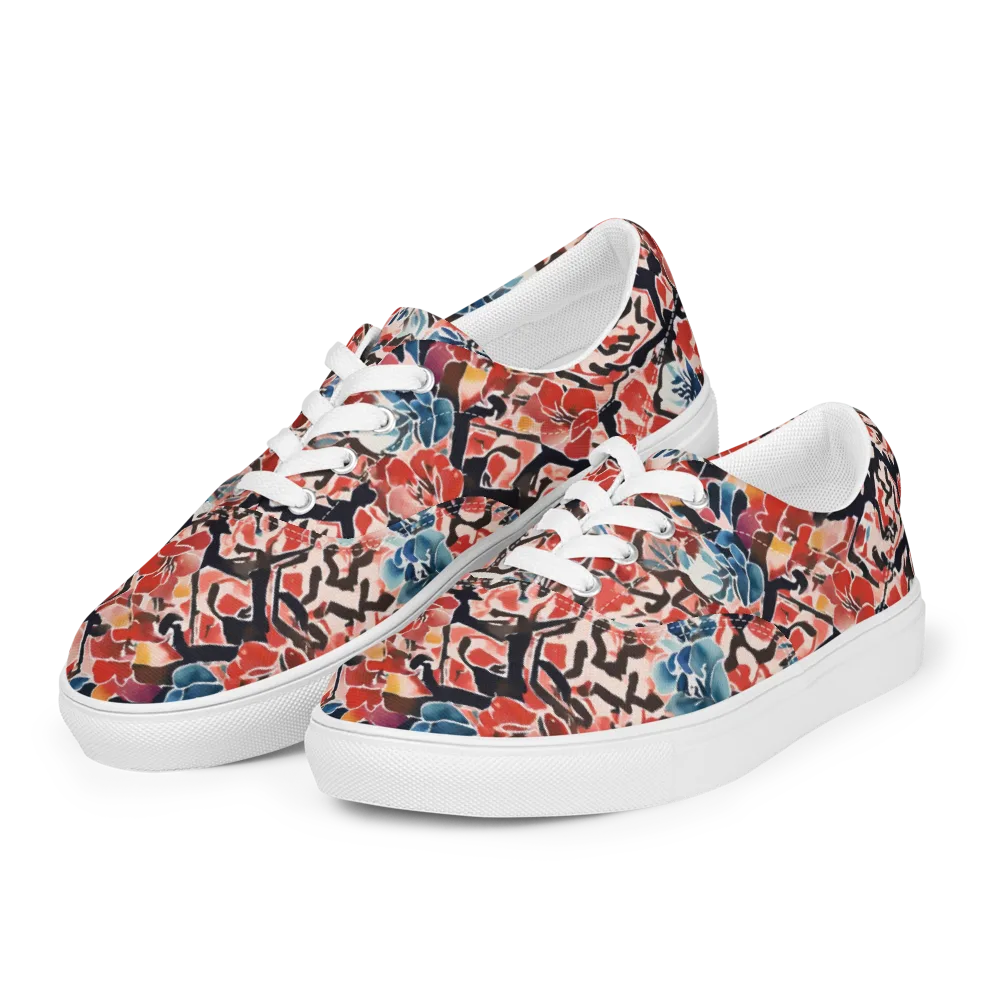 Crimson Brushwork on Men's Lace-Up Canvas Shoes — Left Front