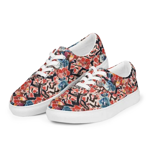 Crimson Brushwork on a Men's Lace-Up Canvas Shoes