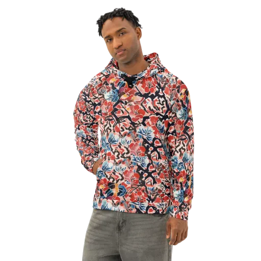 Crimson Brushwork on a Cotton Hoodie