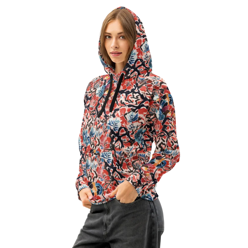 Crimson Brushwork on Cotton Hoodie — Left Front
