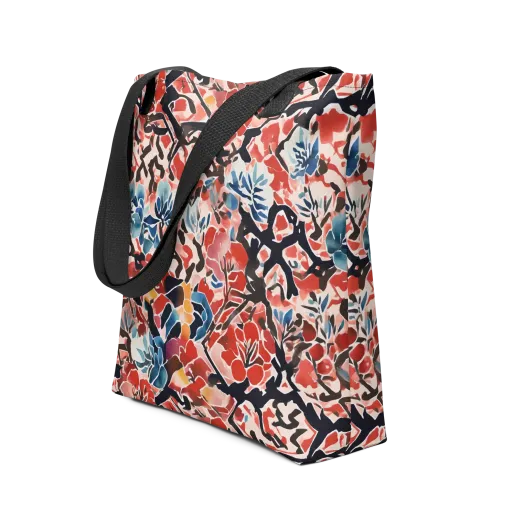 Crimson Brushwork on a Tote Bag