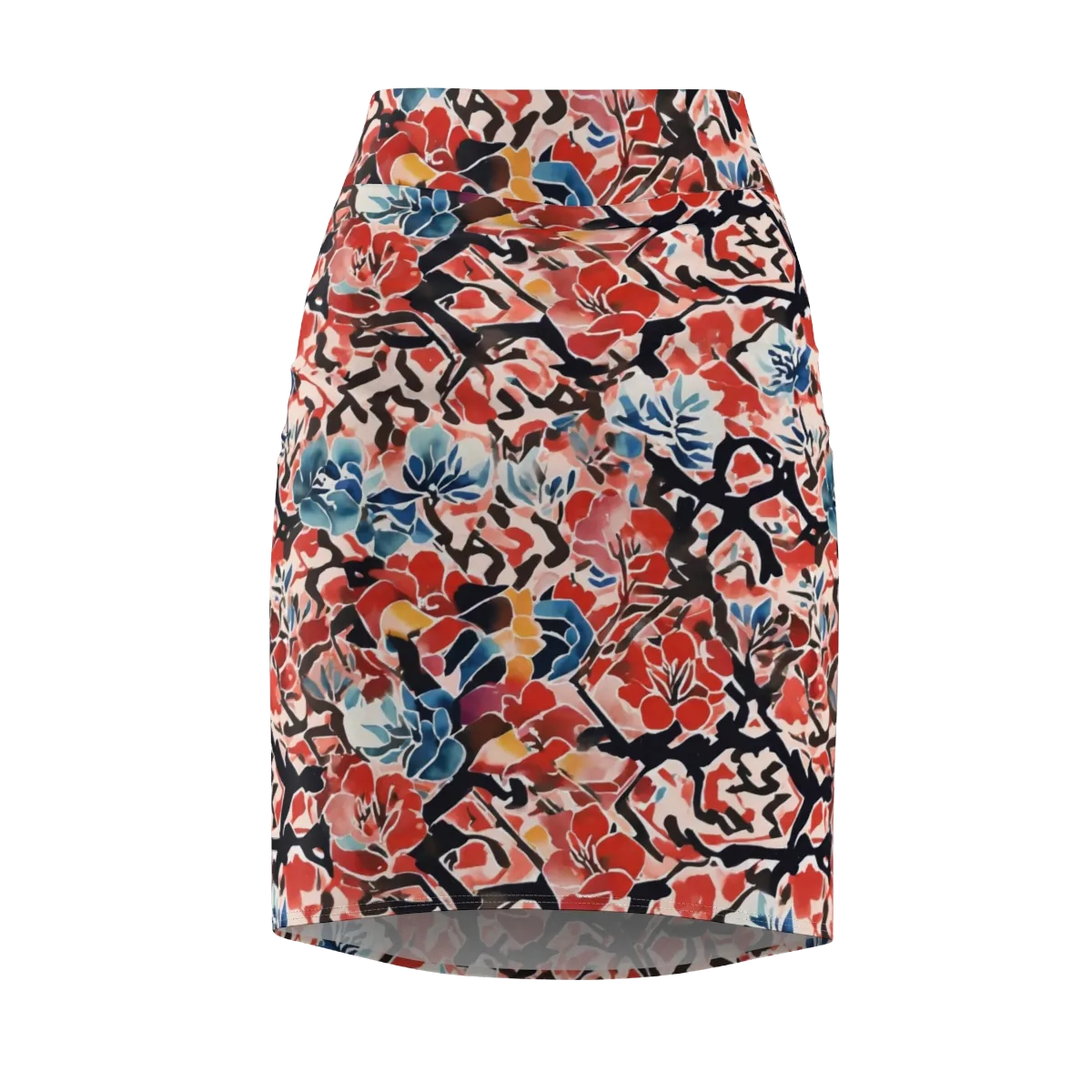 Crimson Brushwork on Pencil Skirt — Front