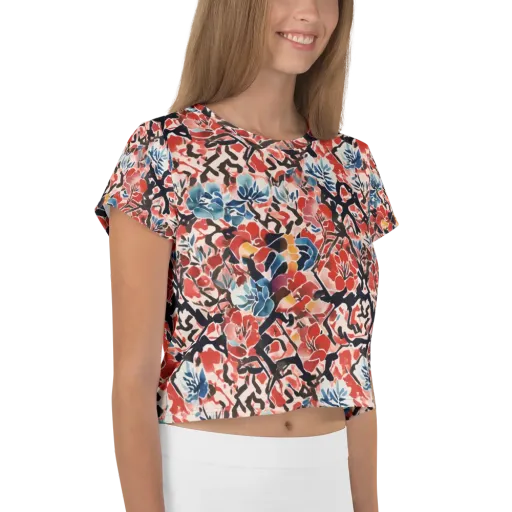 Crimson Brushwork on a Crop Tee