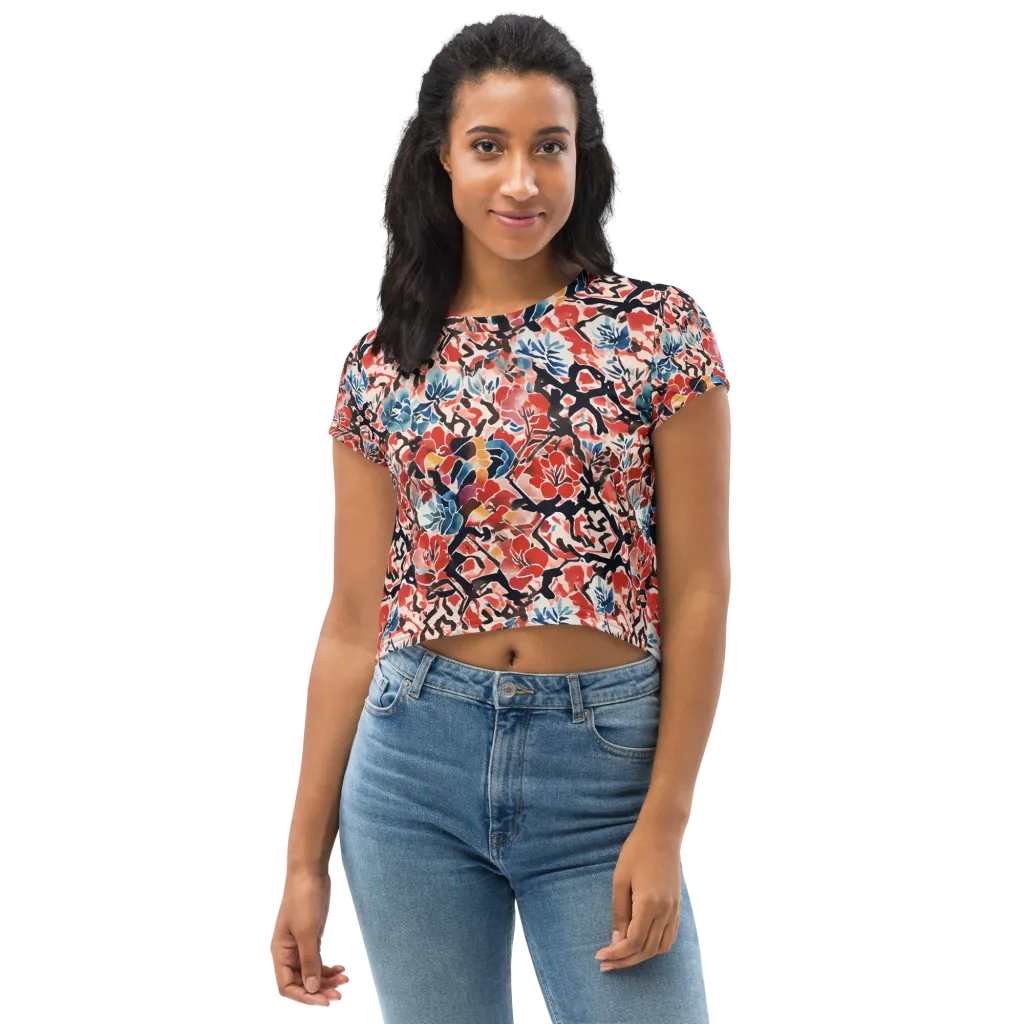 Crimson Brushwork on Crop Tee — Front