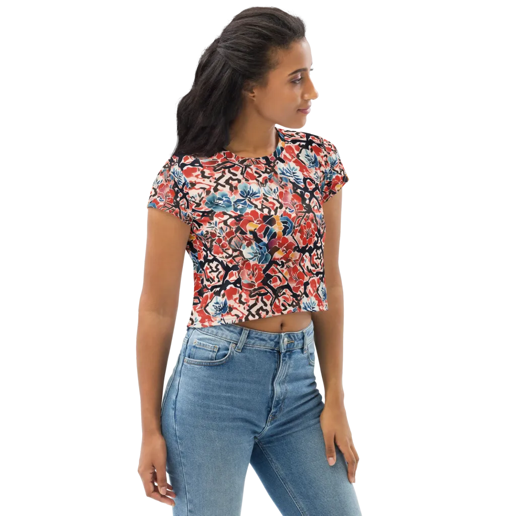 Crimson Brushwork on Crop Tee — Right Front