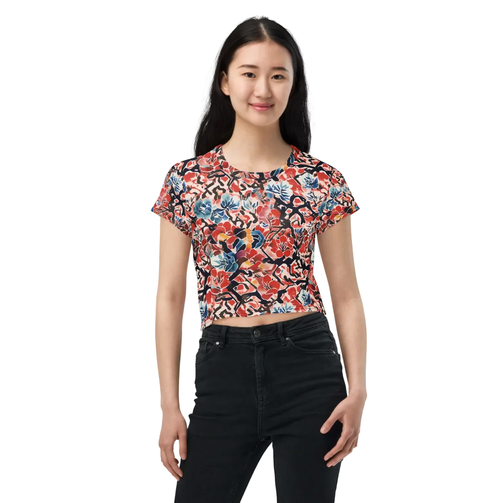 Crimson Brushwork on Crop Tee — Front