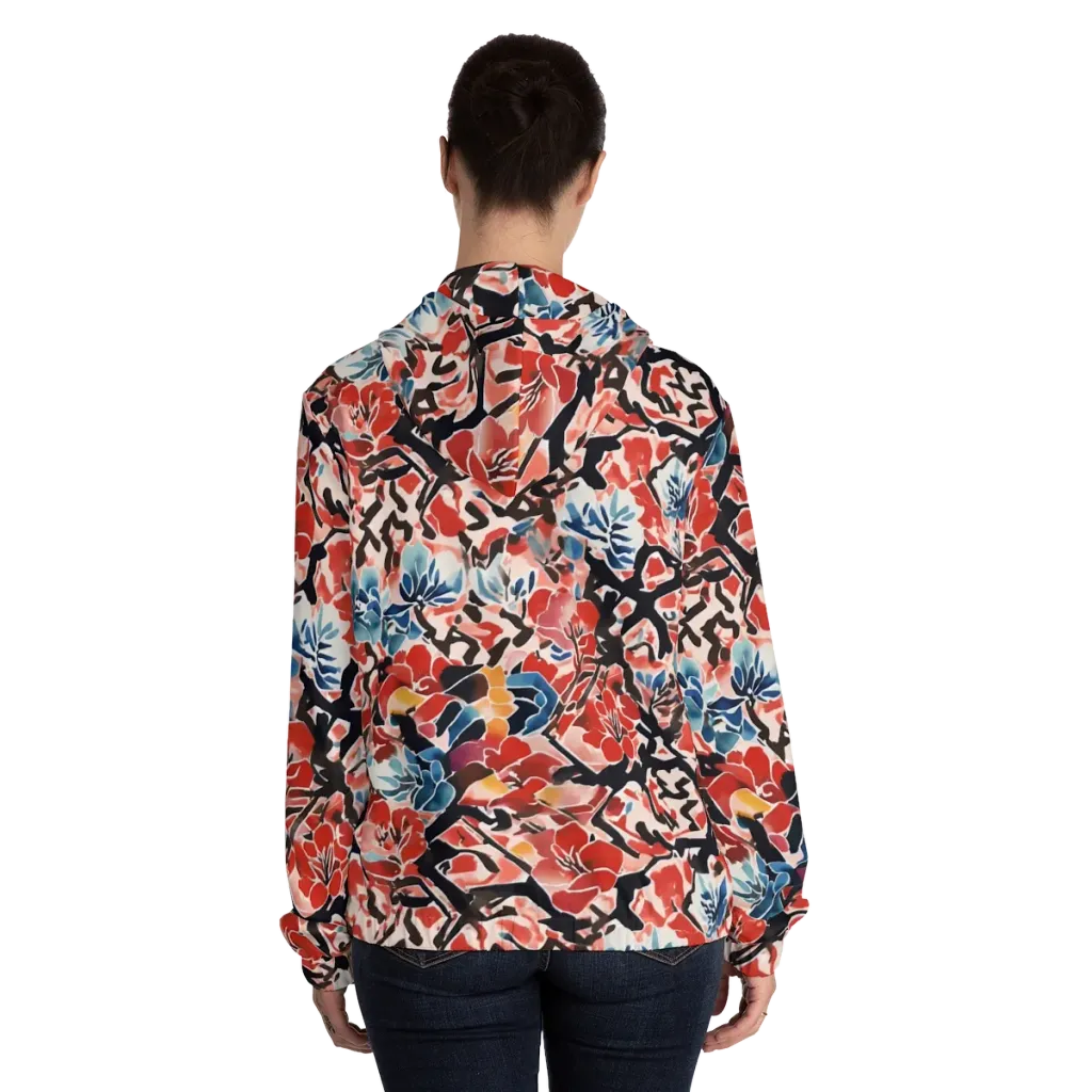 Crimson Brushwork on Women's Full-Zip Hoodie — Back On Person