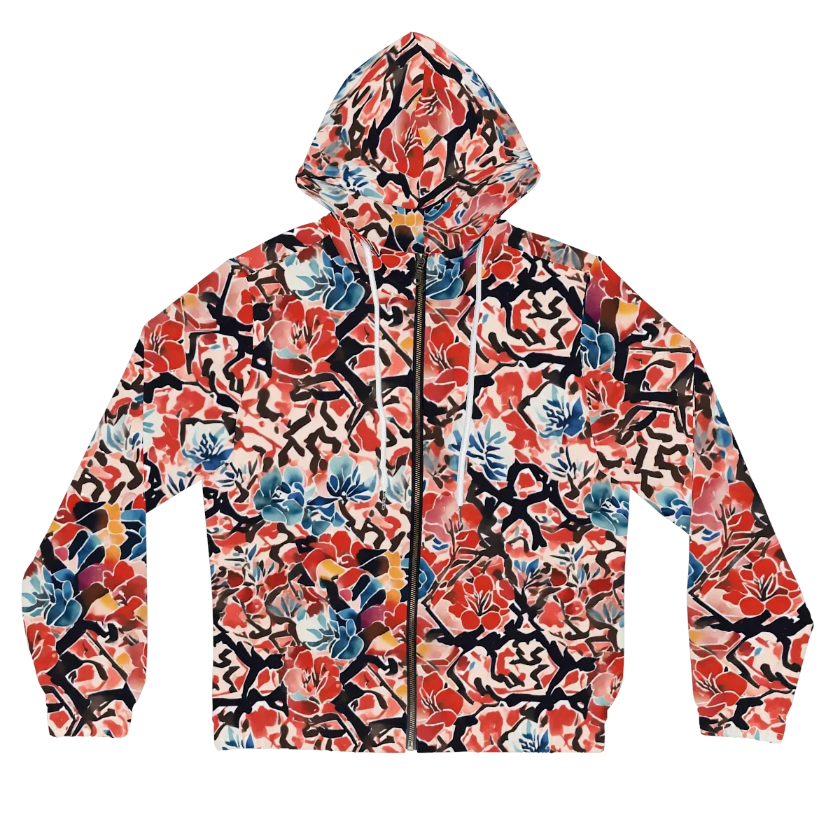 Crimson Brushwork on Women's Full-Zip Hoodie — Front