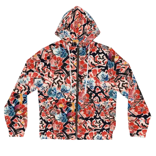 Crimson Brushwork on a Women's Full-Zip Hoodie