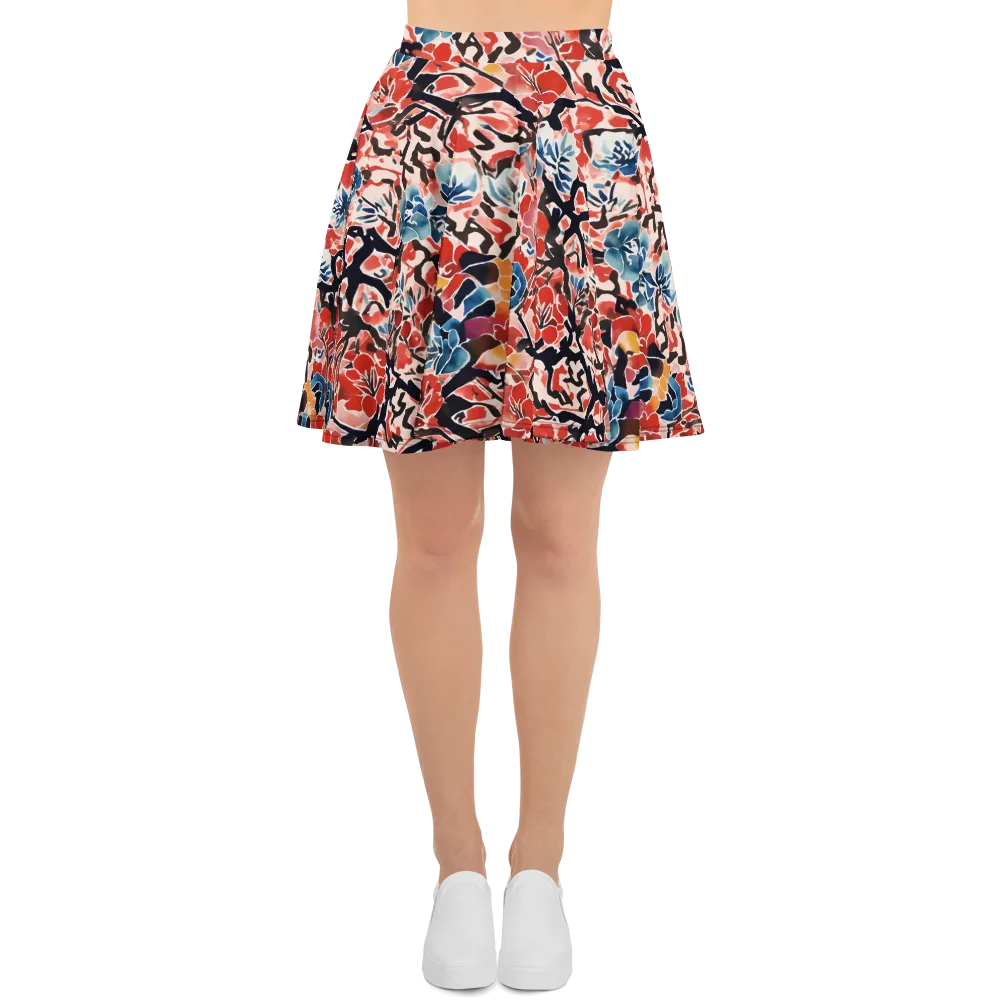 Crimson Brushwork on Skater Skirt — Front