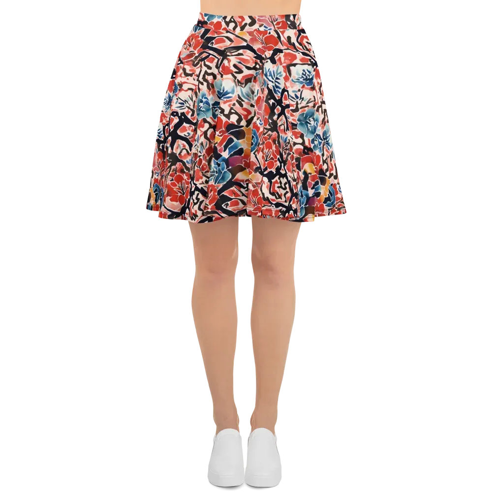 Crimson Brushwork on Skater Skirt — Front