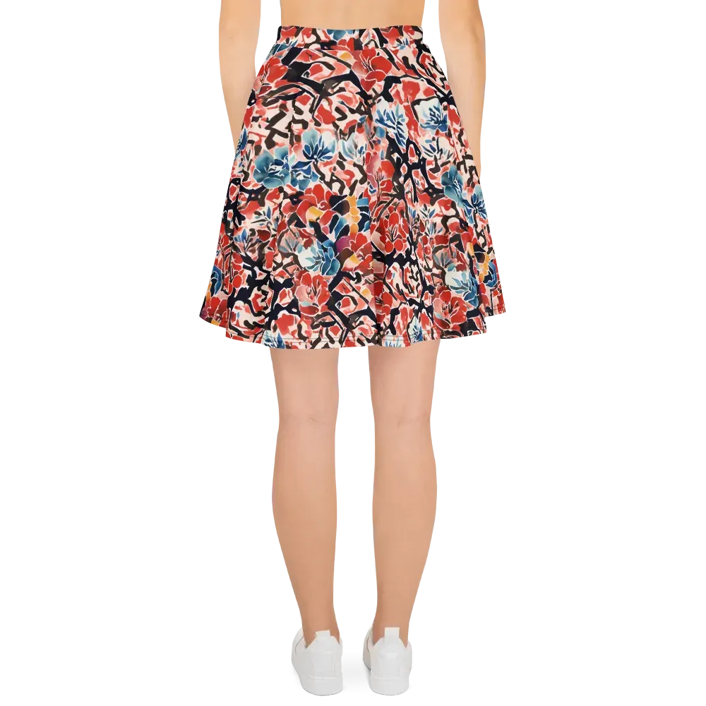 Crimson Brushwork on Skater Skirt — Back