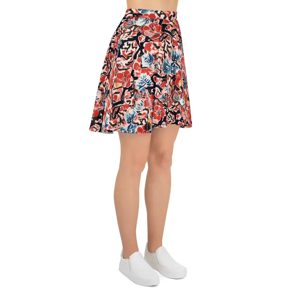 Crimson Brushwork on Skater Skirt — Right