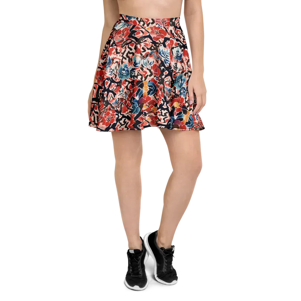 Crimson Brushwork on Skater Skirt — Front