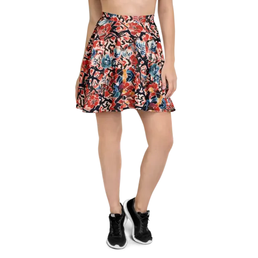 Crimson Brushwork on a Skater Skirt