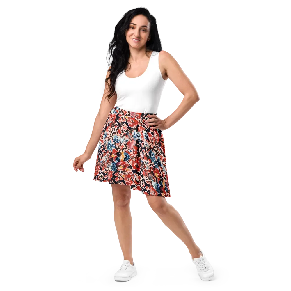 Crimson Brushwork on Skater Skirt — Front