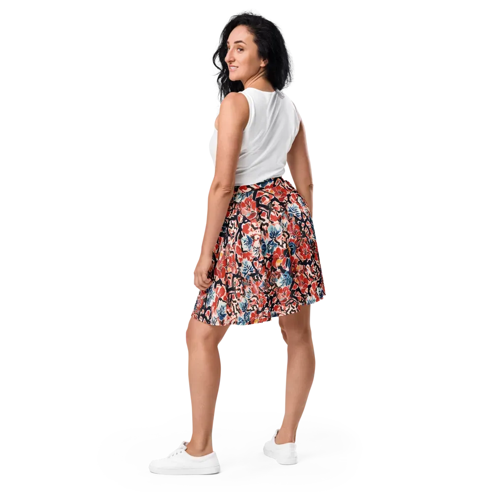 Crimson Brushwork on Skater Skirt — Back