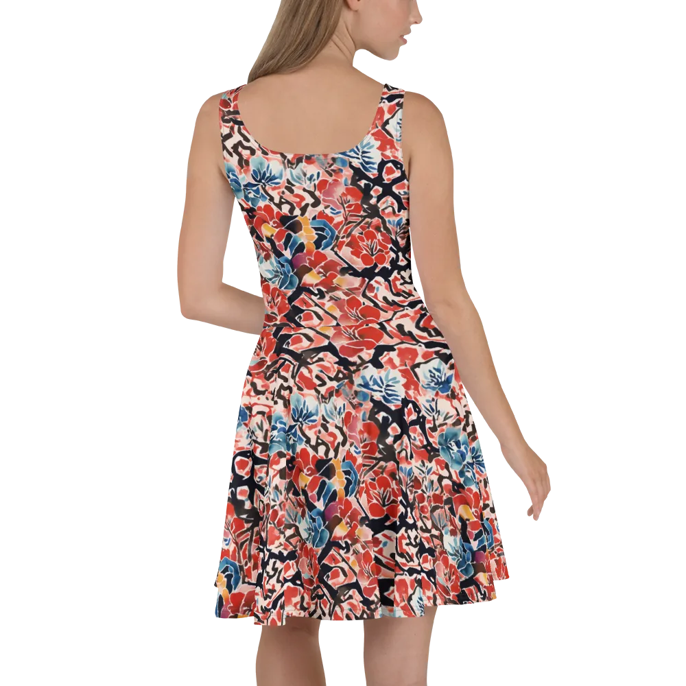 Crimson Brushwork on Skater Dress — Back