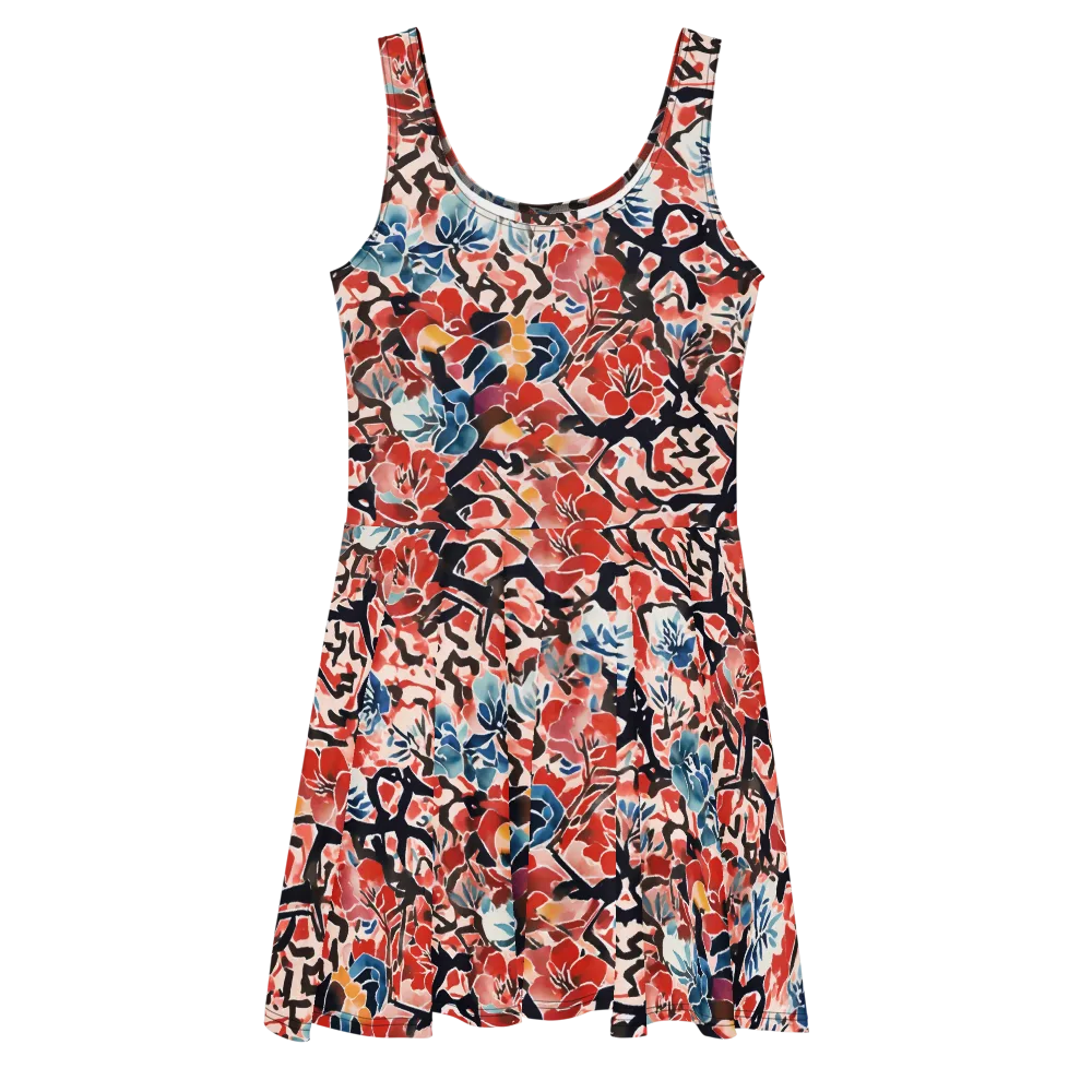 Crimson Brushwork on Skater Dress — Front