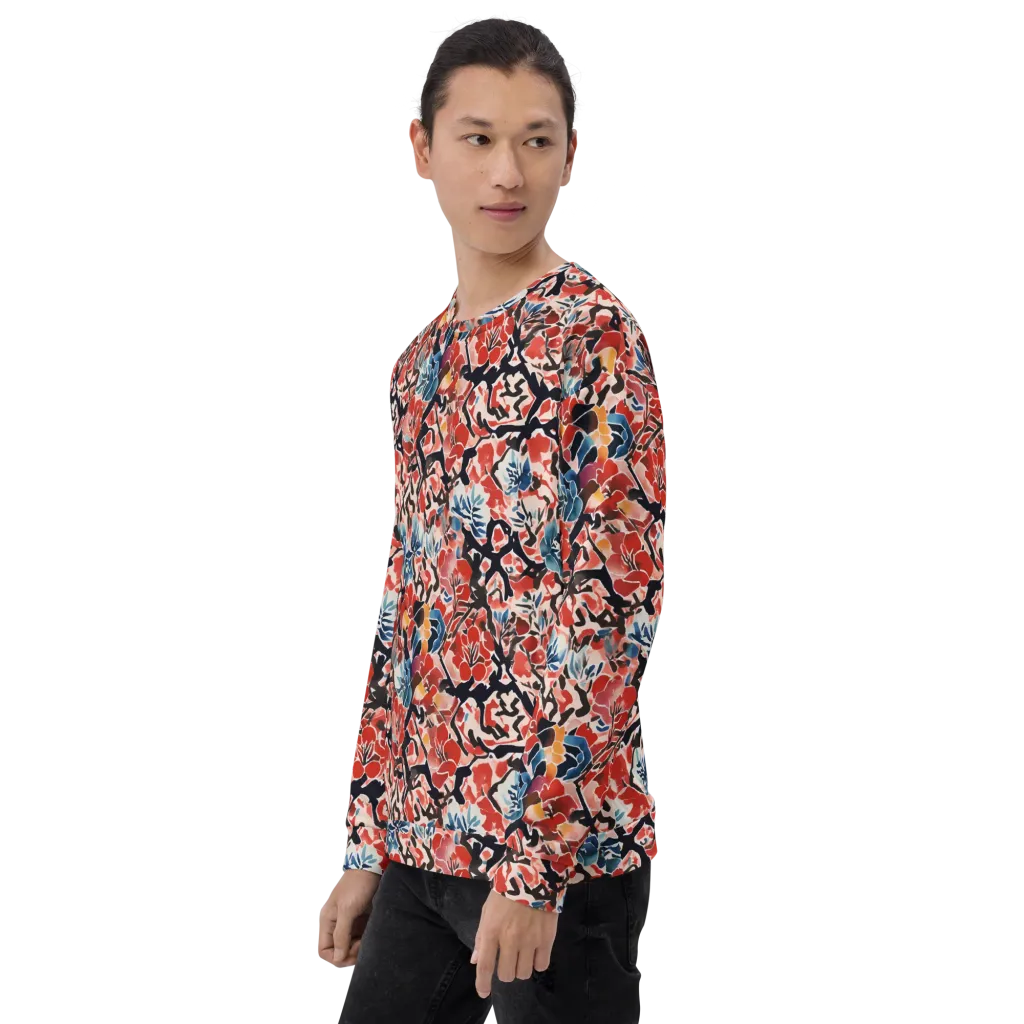 Crimson Brushwork on Sweatshirt — Left Front