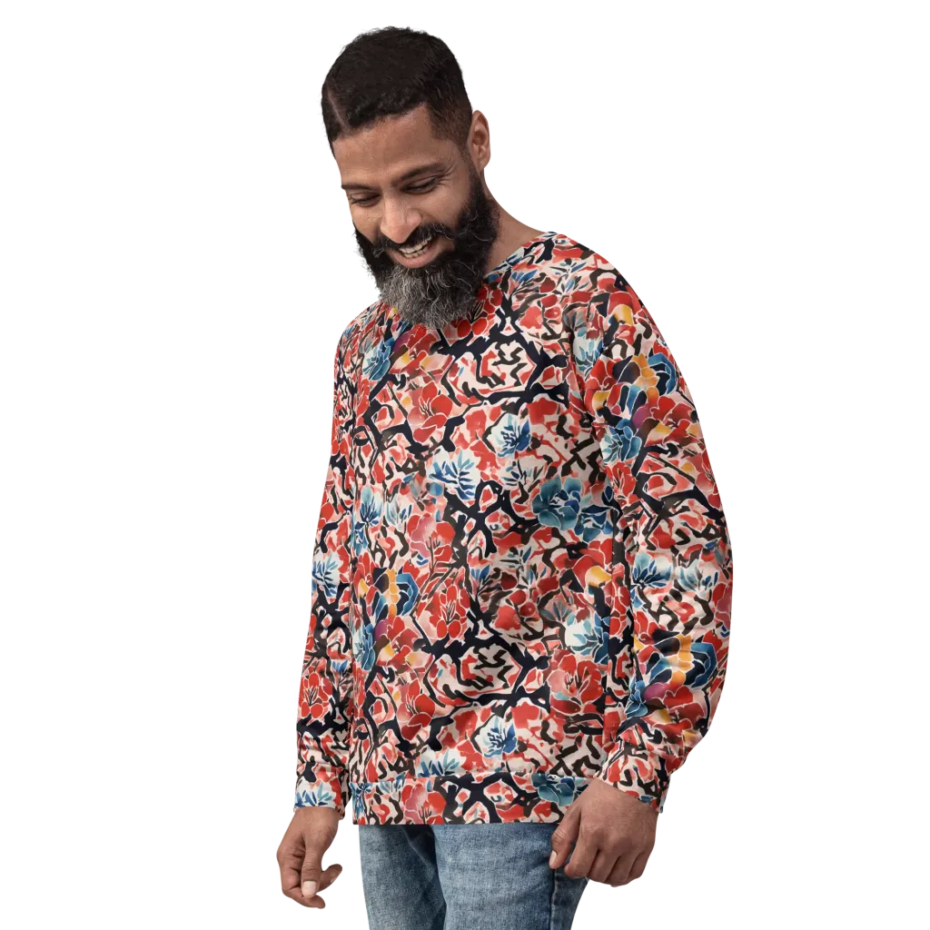 Crimson Brushwork on Sweatshirt — Left Front