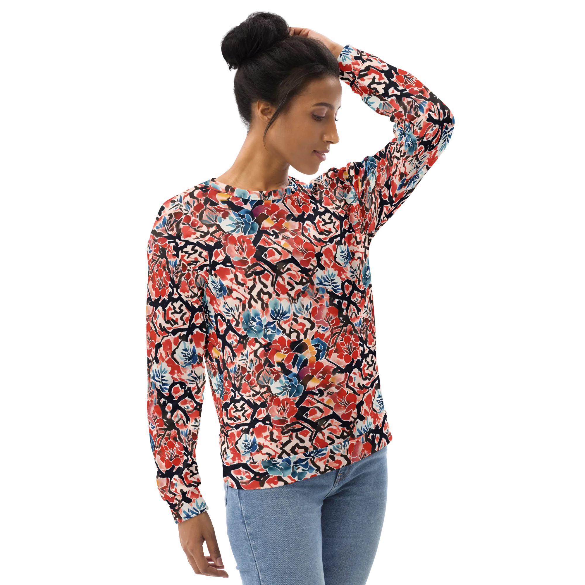 Crimson Brushwork on Sweatshirt — Right Front