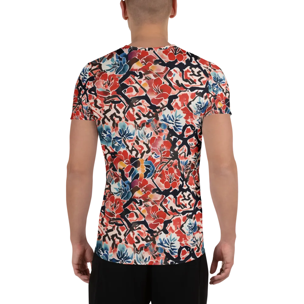 Crimson Brushwork on Men's Athletic T-Shirt — Back