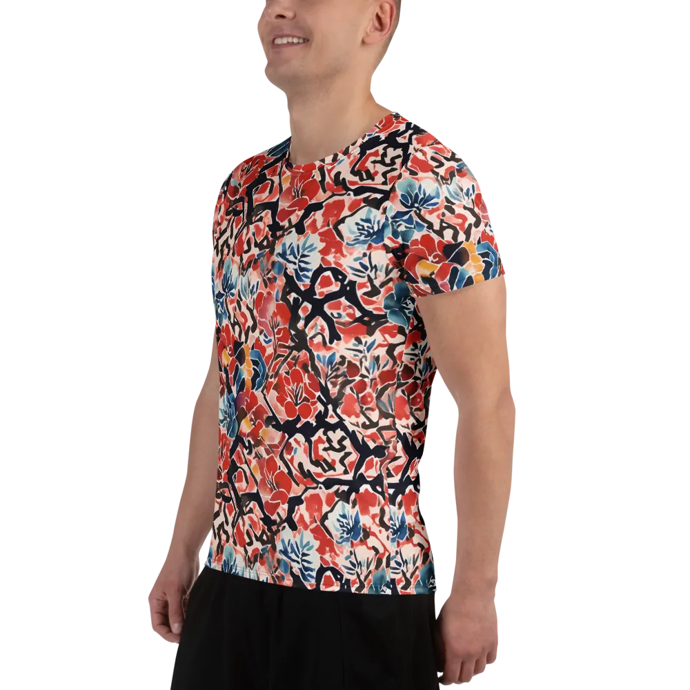 Crimson Brushwork on Men's Athletic T-Shirt — Left