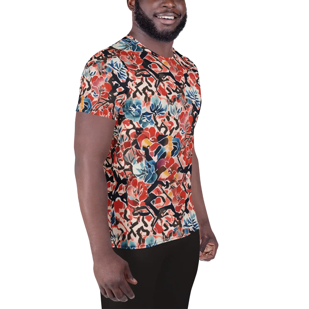 Crimson Brushwork on Men's Athletic T-Shirt — Right