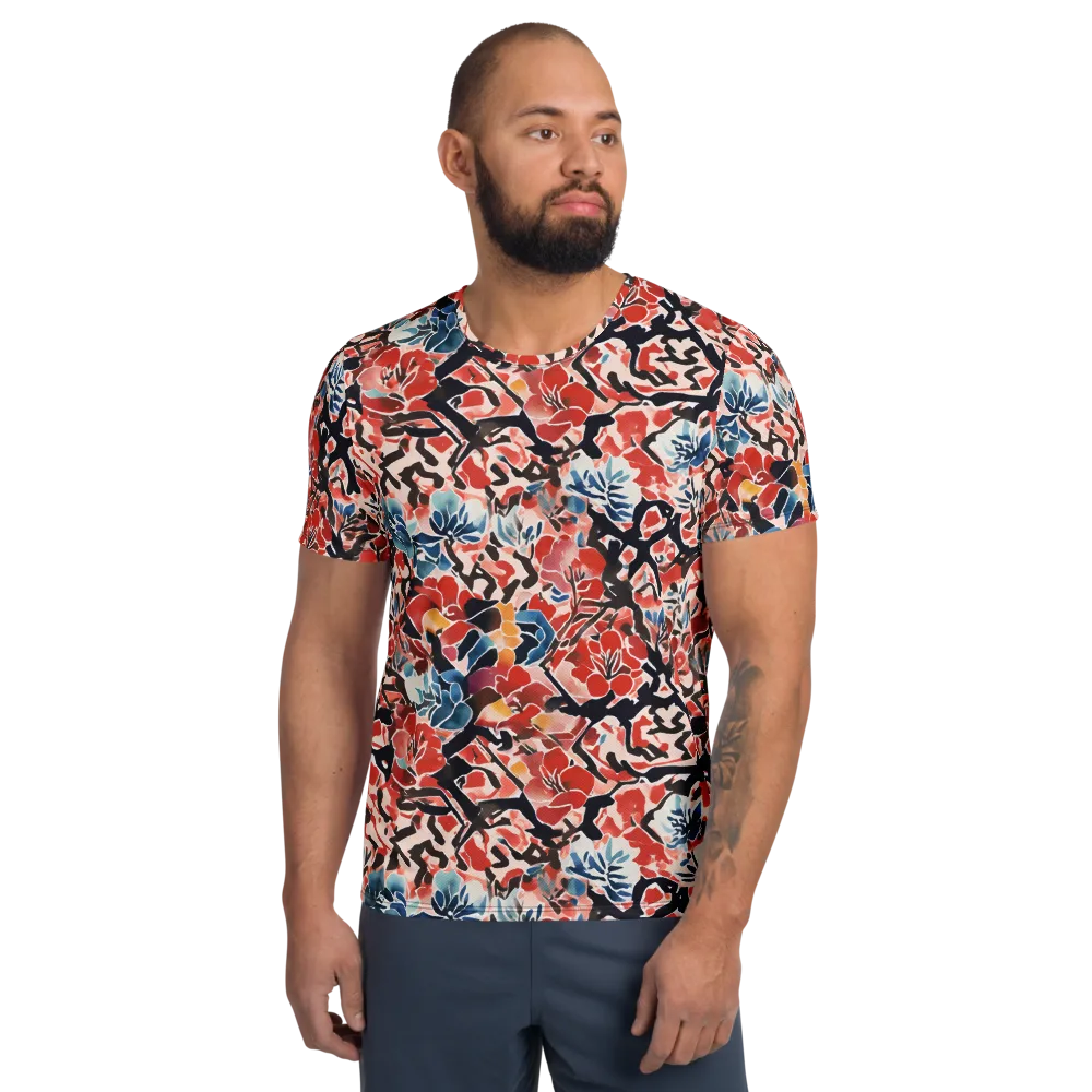 Crimson Brushwork on Men's Athletic T-Shirt — Front