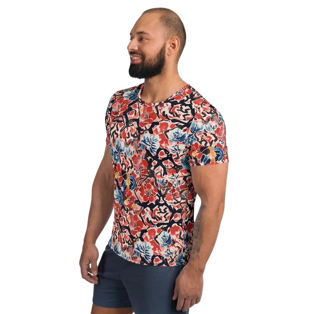 Crimson Brushwork on Men's Athletic T-Shirt — Left