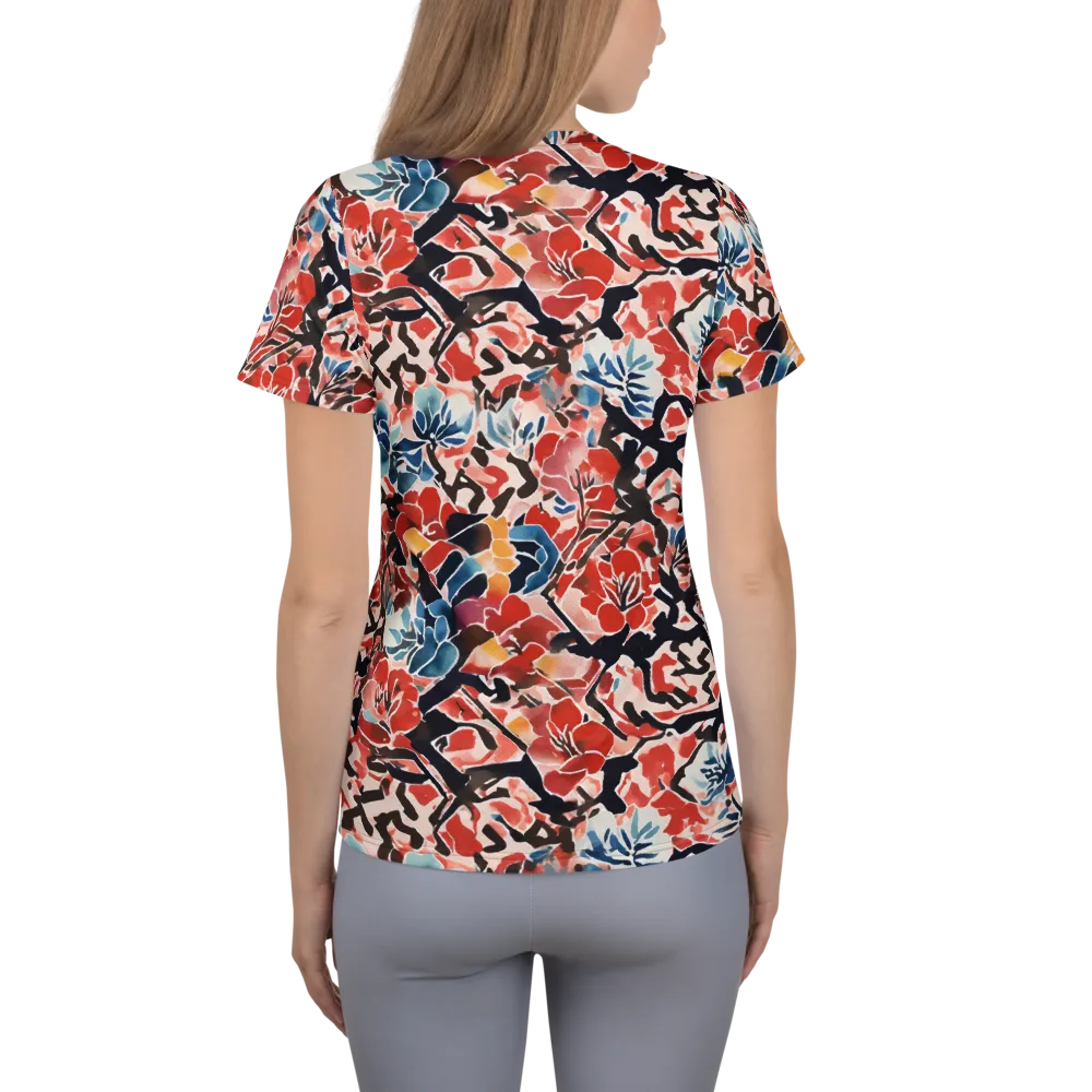 Crimson Brushwork on Women's Athletic T-Shirt — Back